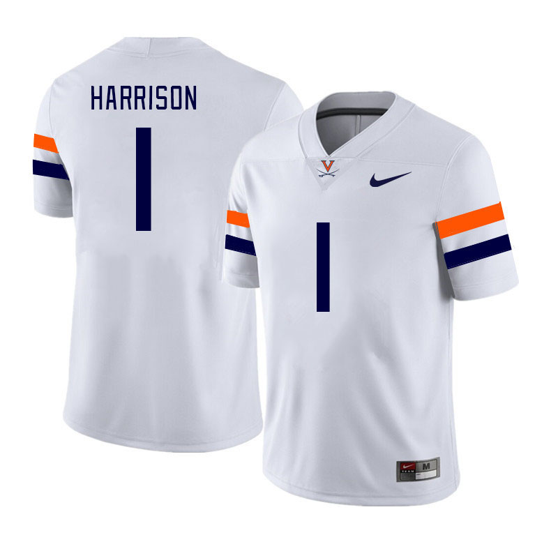 Men #1 Suderian Harrison Virginia Cavaliers College Football Jerseys Stitched Sale-White